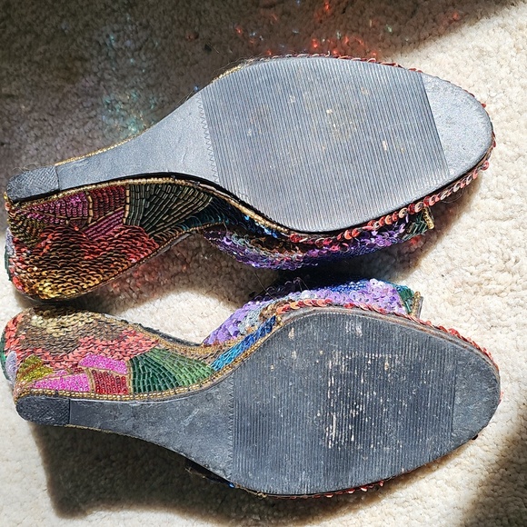 Beverly Feldman Frankie and Baby Multicolor Sequin Wedge Sandals - Picture 3 of 4